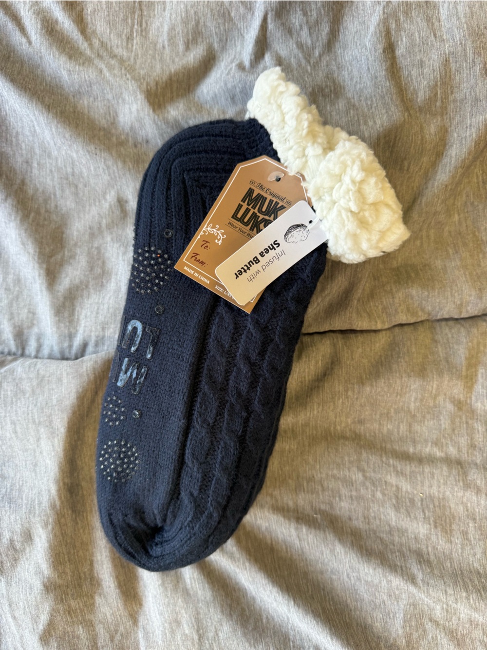 Muk Luks Cozy Black Sherpa-Lined Non-Slip Socks - Infused with Shea Butter